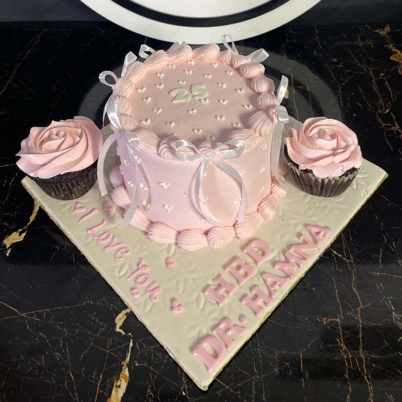 Pink 25th Birthday Coquette Cake & Cupcake Set in Lahore